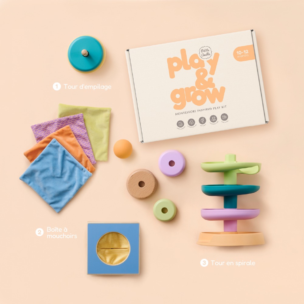 Petite Amélie Coffret de jouets Montessori | Play & Grow | Bois FSC et silicone | 10-12 mois | Kit d'éveil sensoriel pour bébé (Petite Amélie) - Image 9