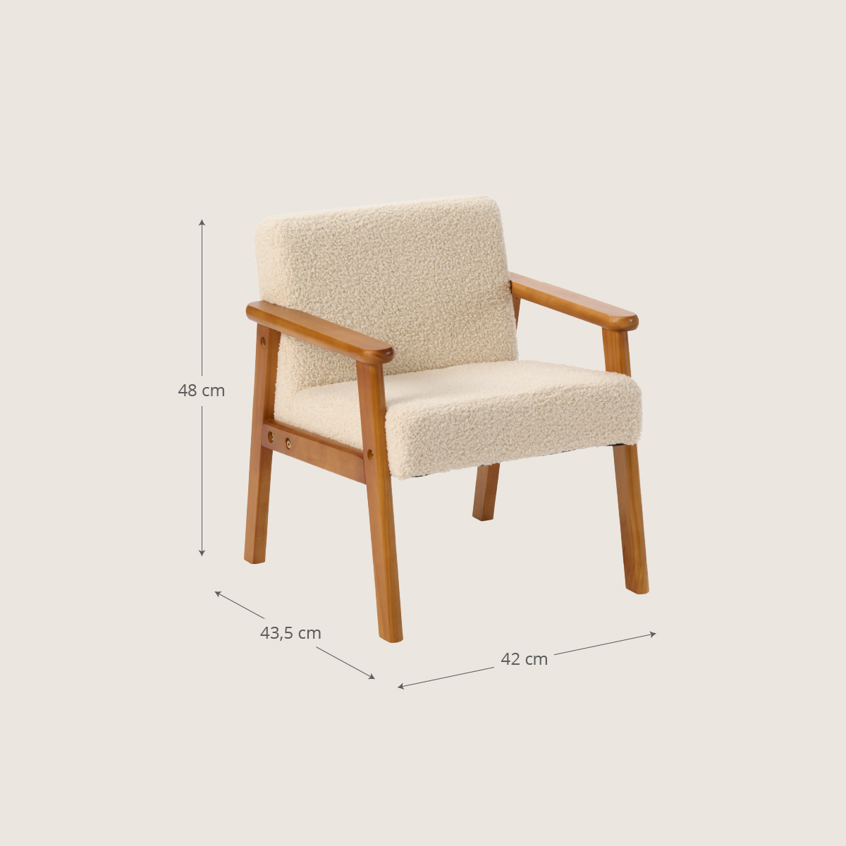 Petite Amélie Fauteuil Enfant Retro | Bois et Tissu | Beige | Noyer | Fauteuil solide en pin massif avec revêtement teddy pour une assise confortable (Petite Amélie) - Image 2