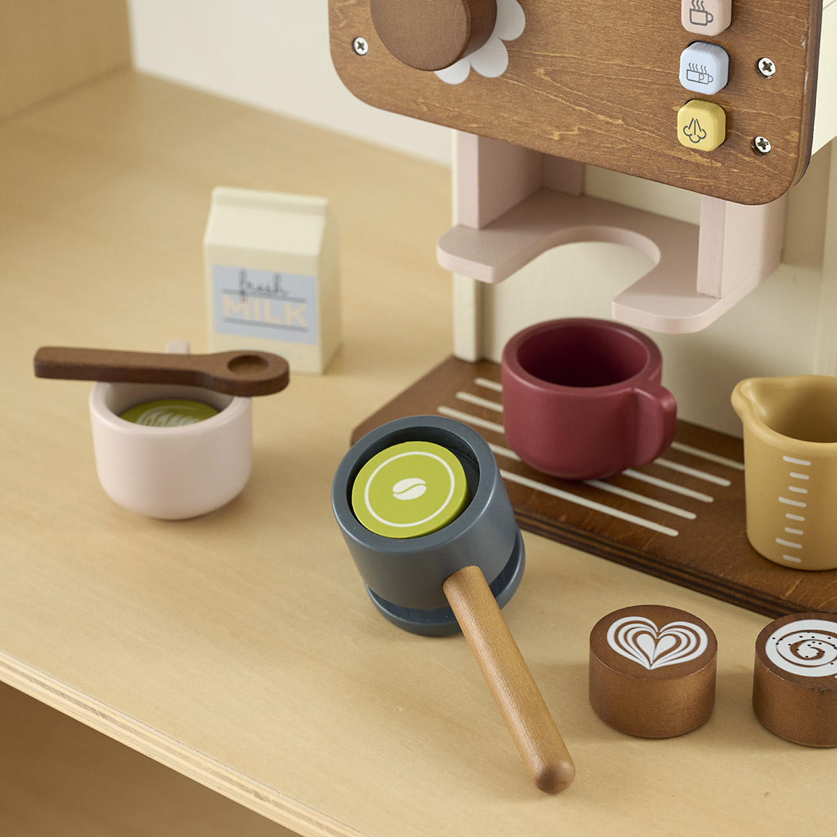 Machine à Café En Bois Enfant - Jouet Éducatif Réaliste Avec Accessoires - Kit Barista Pour 2-7 Ans