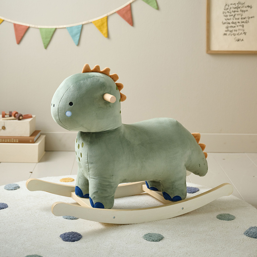 Petite Amélie - Petite Amélie | Cheval à bascule DINO | Jouet enfant 12 mois | Polyester rembourré et bois | Vert | Design dinosaure