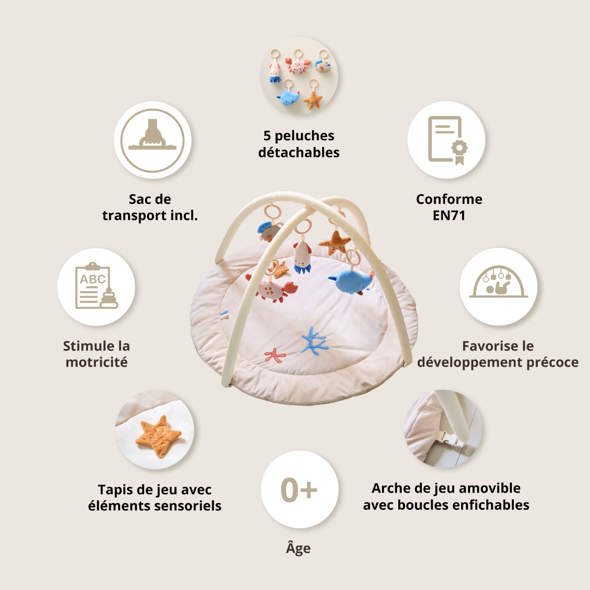Arche D'éveil Pour Bébé «Océan» | Accessoires Incl. | Beige (Petite Amélie) - Image 1