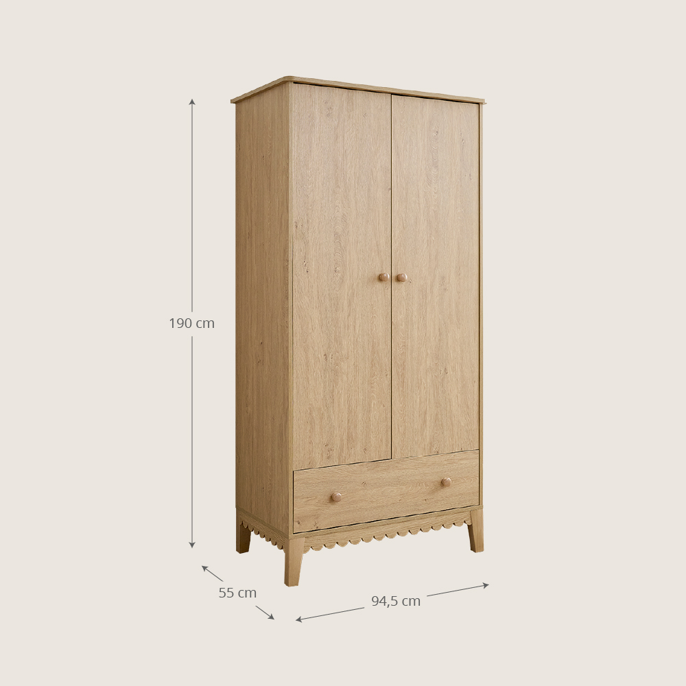 Petite Amélie Armoire-penderie enfant Cannelle | bois de chêne naturel et hêtre massif | avec tiroir et penderie | pour chambre de bébé et enfant (Petite Amélie) - Image 2