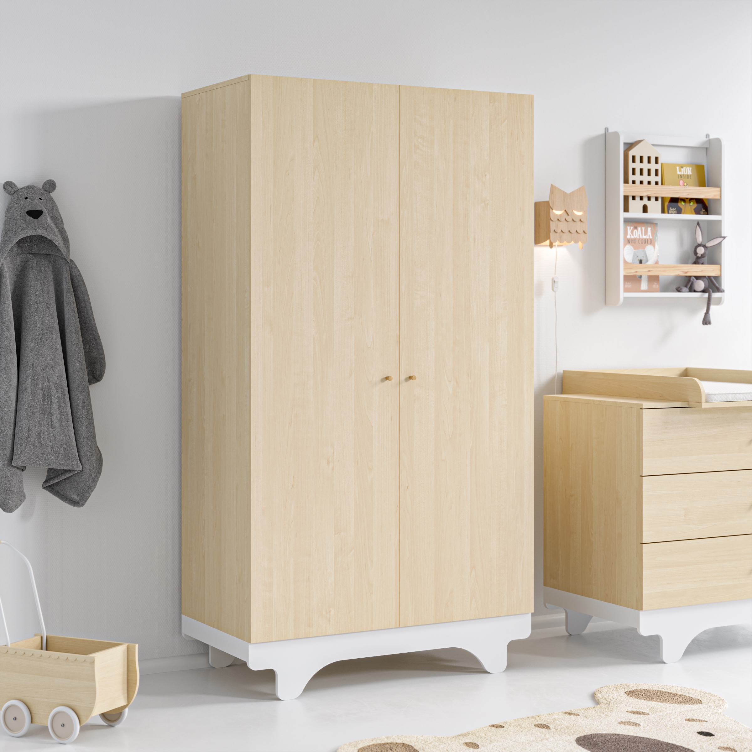 Armoire enfant bois et blanc