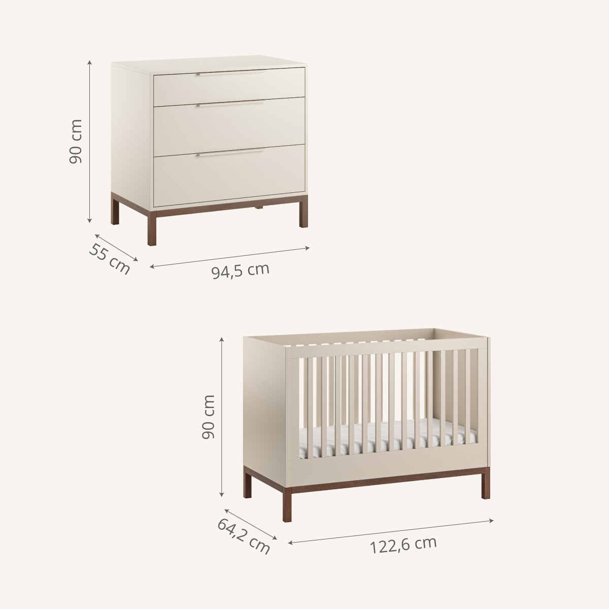 Petite Amélie | Chambre Bébé Soie 2 Éléments | Lit Évolutif et Commode | Avoine | 64,2x122,6x90 cm | Panneaux bois mélaminé et pieds noyer massif (Petite Amélie) - Image 5