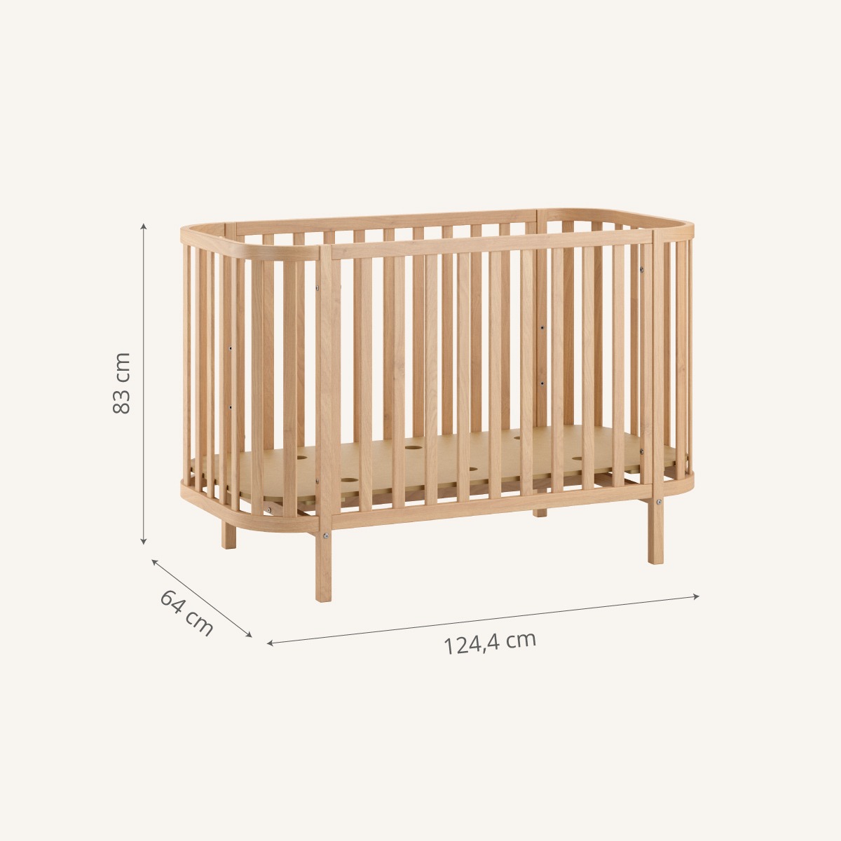 Petite Amélie | Lit bébé ovale Cocoon | Bois naturel | 60x120 cm | Design réglable sur 3 hauteurs pour un sommeil confortable et sécurisé (Petite Amélie) - Image 6