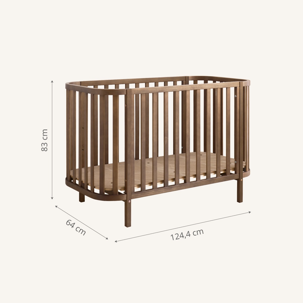 Petite Amélie Lit bébé ovale Cocoon | Bois massif | Cocoa | 60x120 cm | Sommier réglable 3 positions pour un confort optimal dès la naissance (Petite Amélie) - Image 8