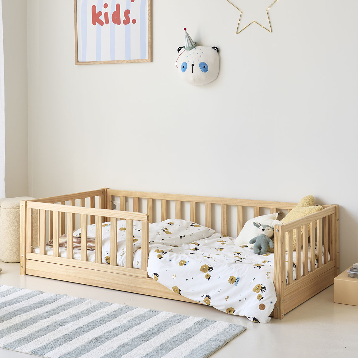 Lit Montessori au sol et lit enfant «Nid» 2-en-1 | 80 × 160 cm | Naturel