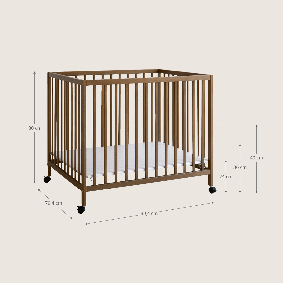 Petite Amélie Parc Bébé Nois | Réglable en hauteur | Cocoa | 75x95 cm (Petite Amélie) - Image 3