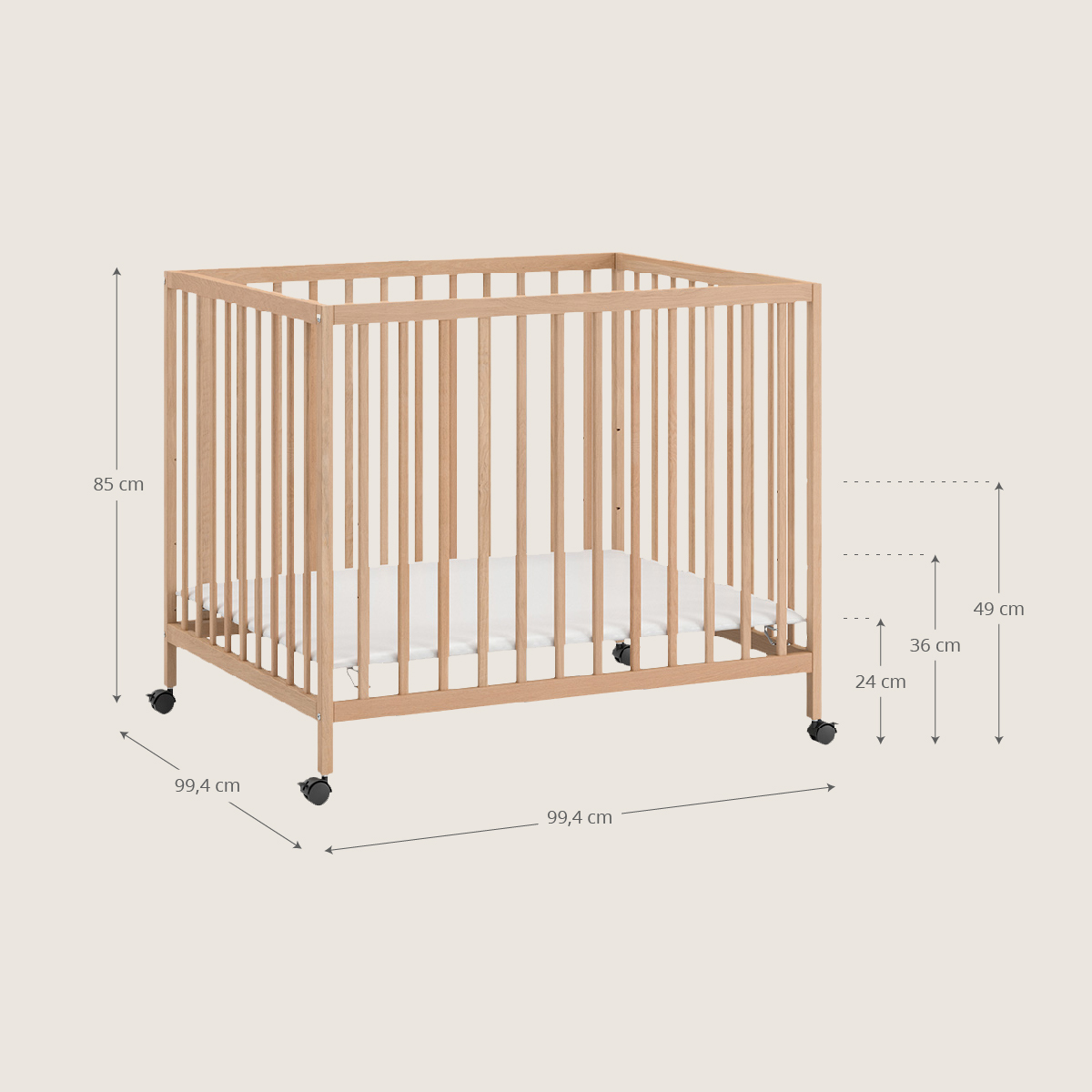 Petite Amélie Parc Bébé | Nois | Hêtre Massif | Naturel | 95x95 cm | Réglable en hauteur | Sécurisé pour enfant jusqu'à 24 mois ou 15 kg (Petite Amélie) - Image 3
