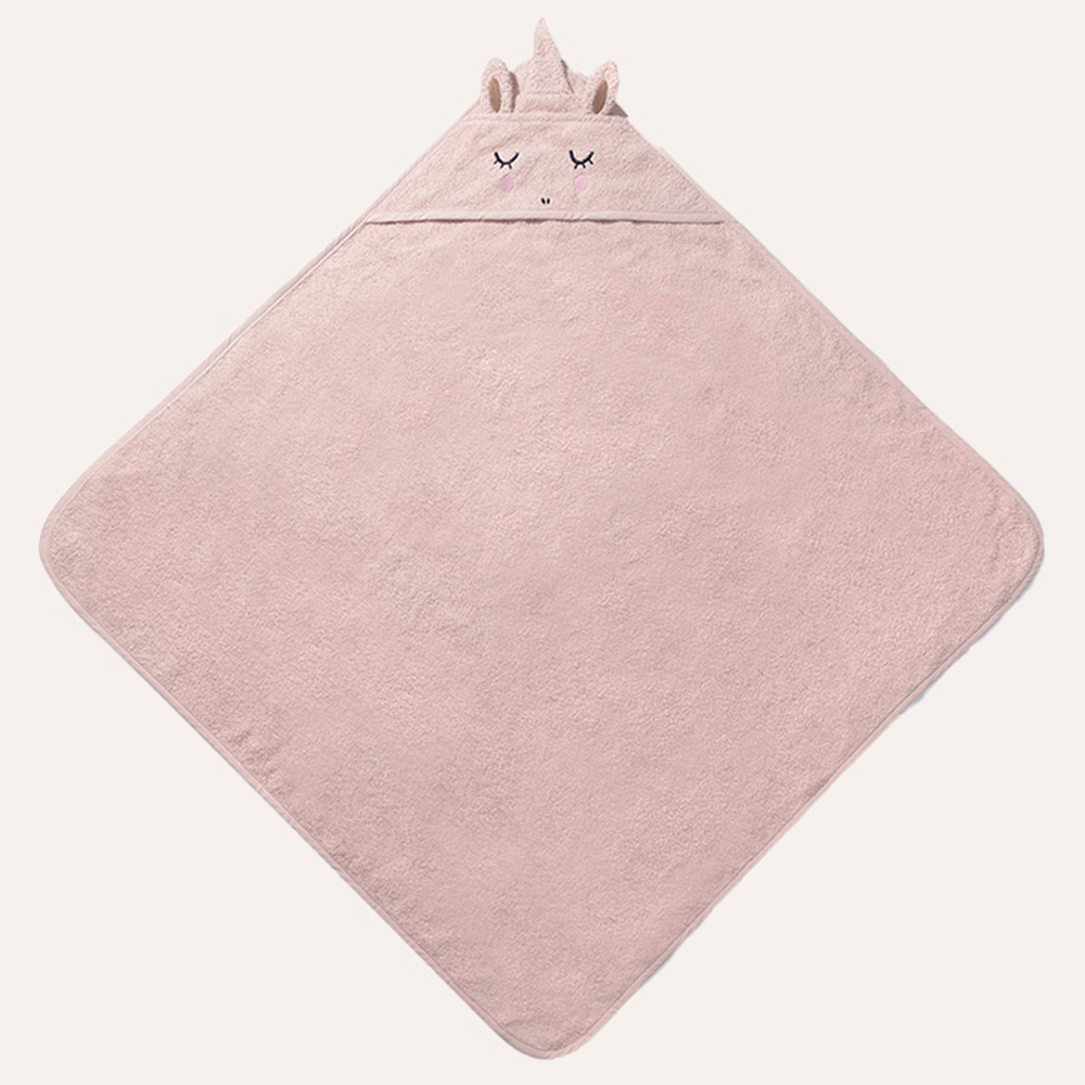 CAPE DE BAIN BÉBÉ LICORNE «LARA»| 75 X 75 CM | ROSE CLAIR