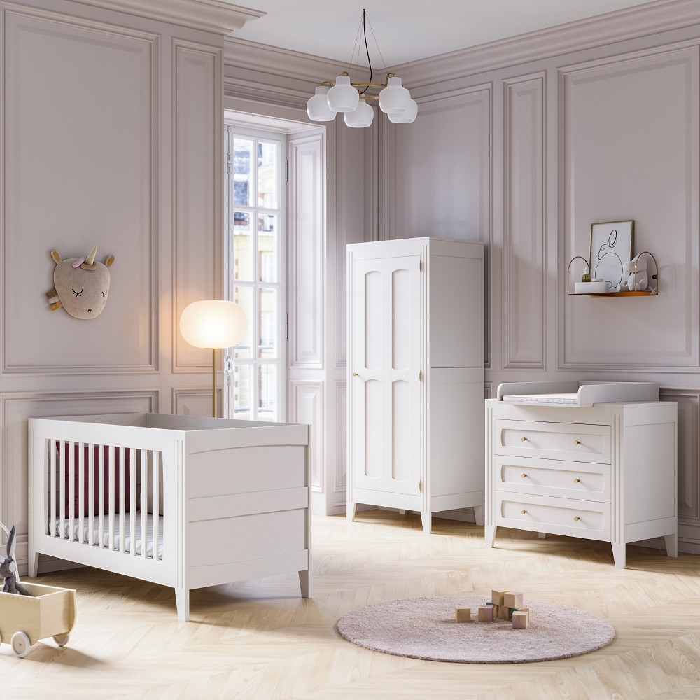 Meuble de Rangement Chambre Enfant Blanche avec 6 Paniers Bleus et Gris