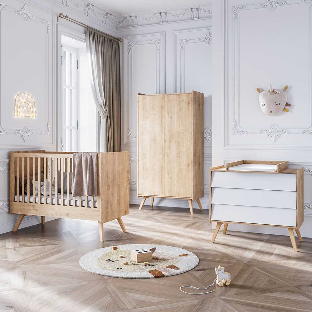 Lit bébé évolutif 70x140 VINTAGE en chêne et blanc design