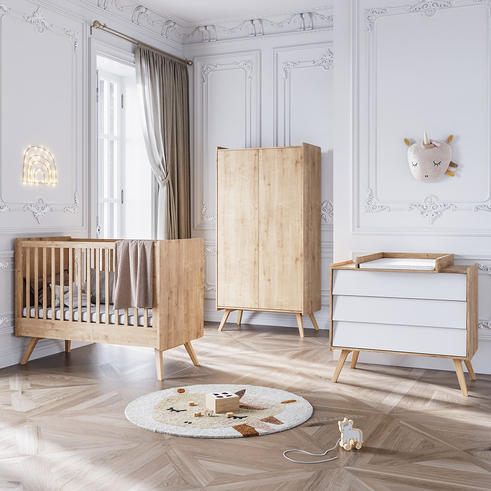 Meuble de Rangement Chambre Enfant Blanche avec 4 Paniers Rose et Gris