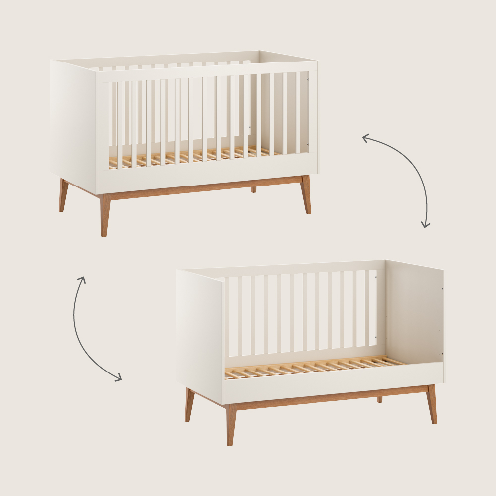 Petite Amélie | Chambre bébé évolutive Amande | Bois et hêtre | Avoine | 2 éléments | Lit évolutif et commode avec pieds inclinés en bois massif (Petite Amélie) - Image 3