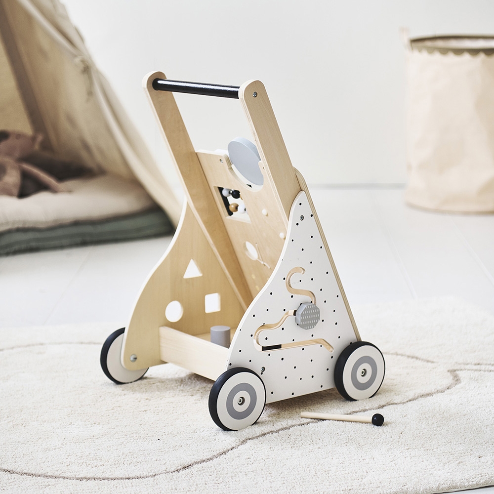 Petite Amélie | Chariot de marche bébé multi-activités | Trotteur en bois | Blanc, gris et noir | Apprentissage de la marche et motricité fine (Petite Amélie) - Image 2