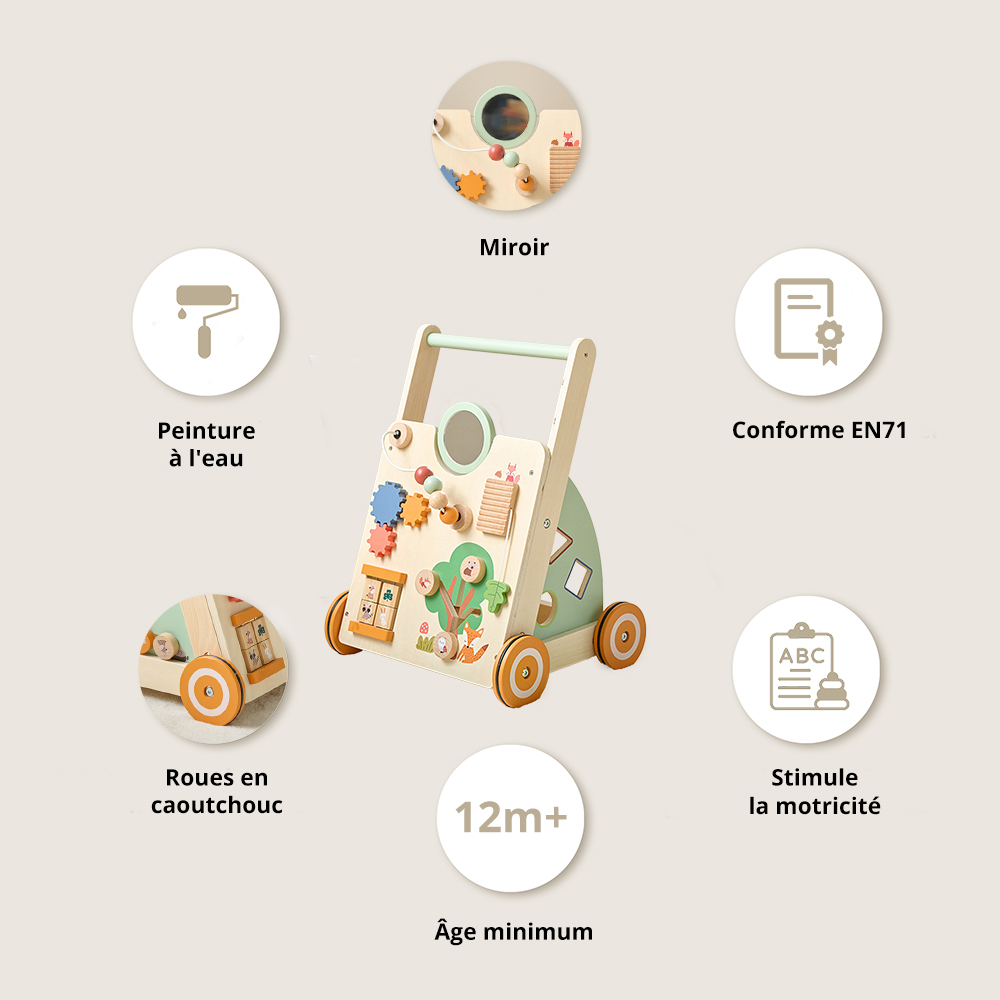 Chariot De Marche Bébé Multi-activités - Trotteur Bois «forêt» | Multicouleur (Petite Amélie) - Image 2