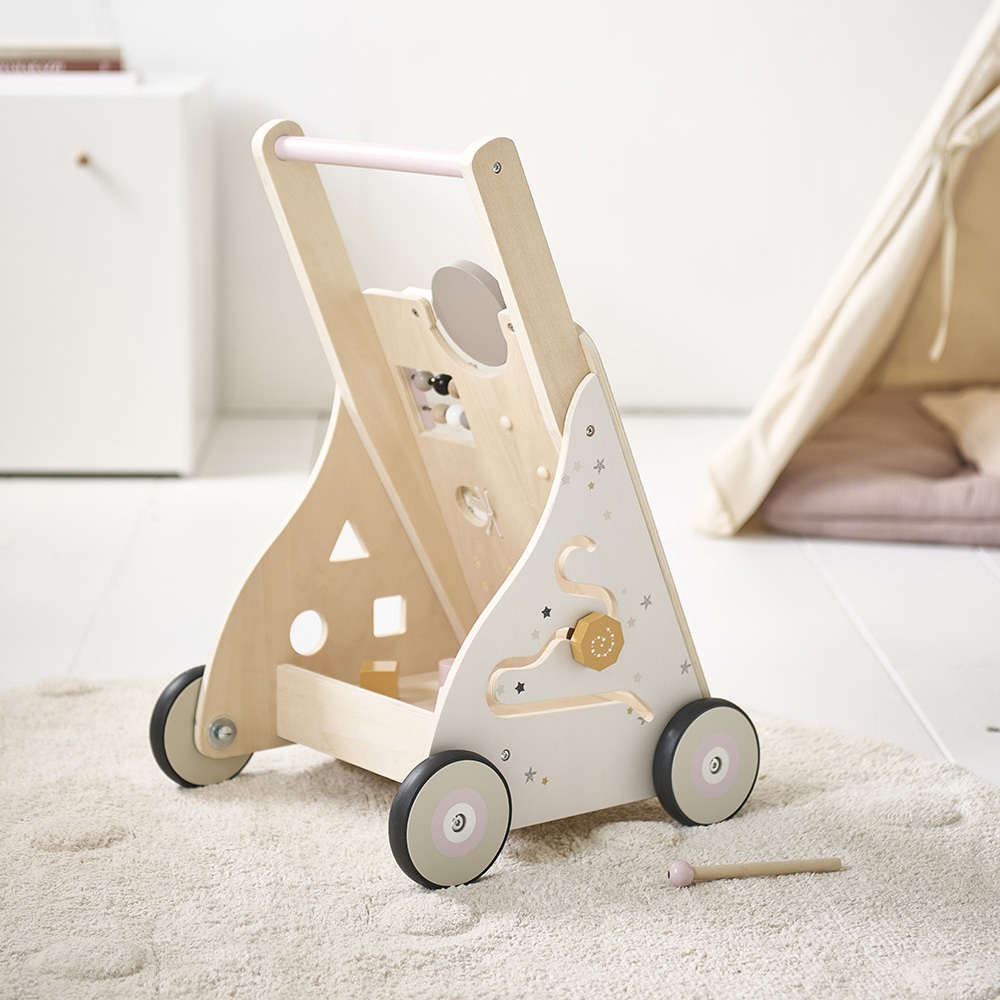 Petite Amélie | Chariot de marche en bois Lara | Trotteur bébé multi-activités | Montessori | Blanc et gris | Design solide et ludique (Petite Amélie) - Image 3