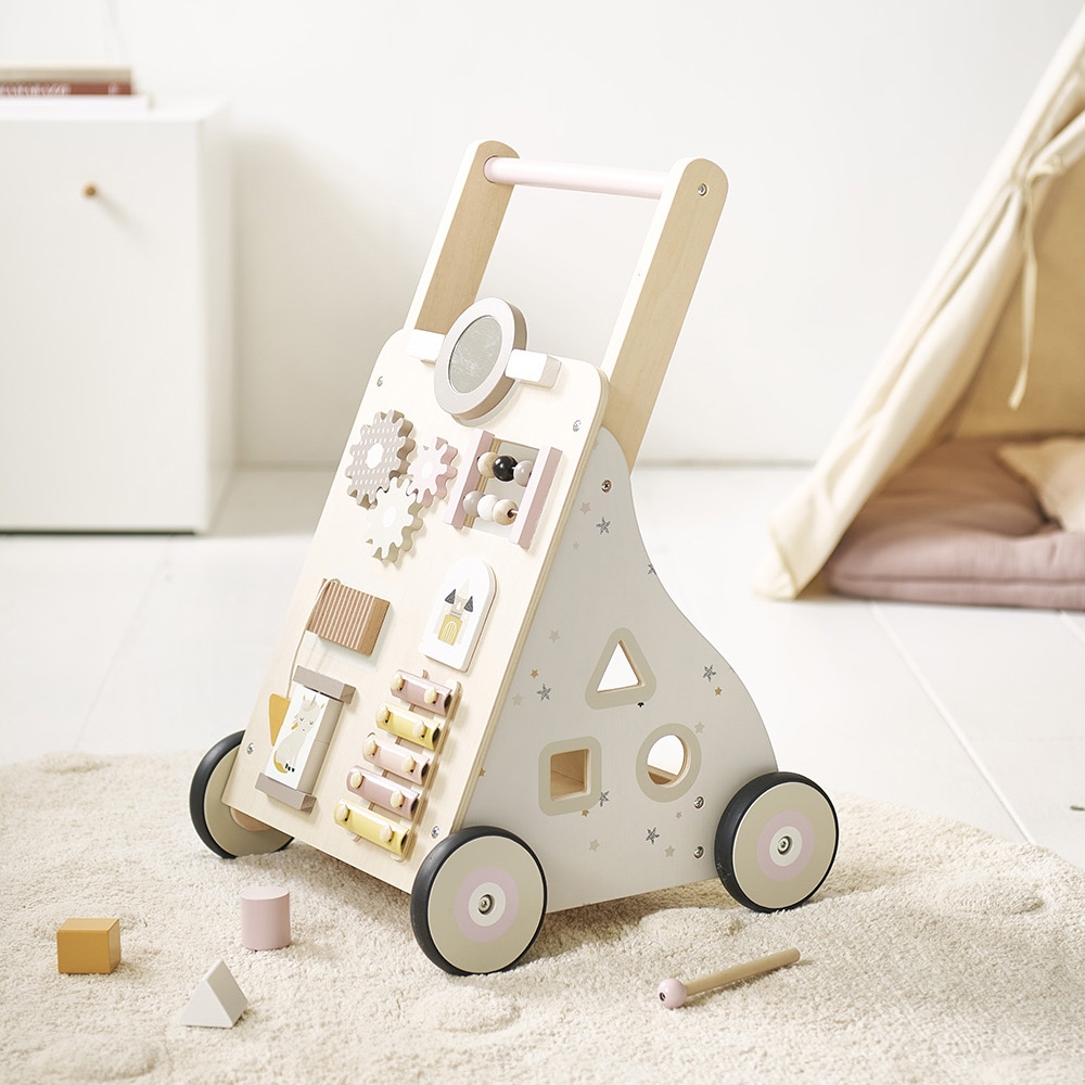 Petite Amélie | Chariot de marche en bois Lara | Trotteur bébé multi-activités | Montessori | Blanc et gris | Design solide et ludique (Petite Amélie) - Image 1