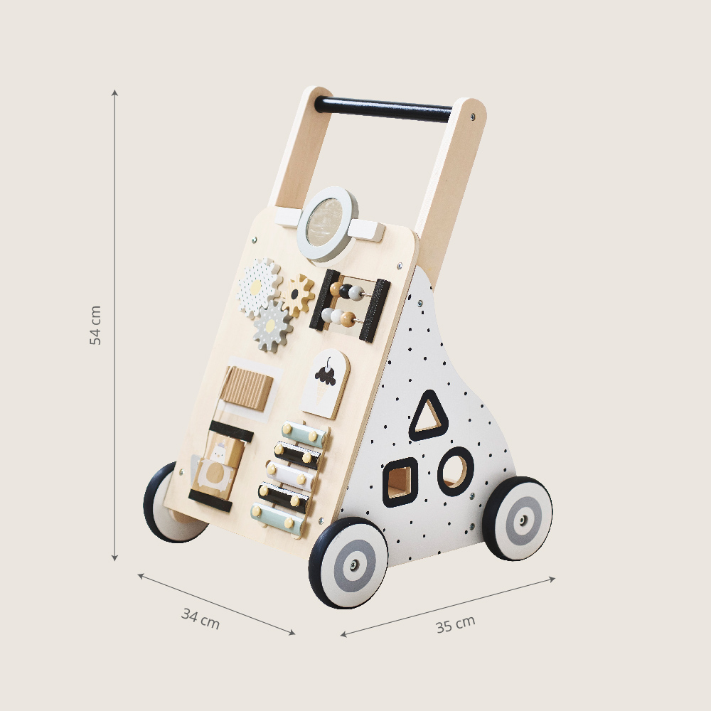Petite Amélie | Chariot de marche bébé multi-activités | Trotteur en bois | Blanc, gris et noir | Apprentissage de la marche et motricité fine (Petite Amélie) - Image 3