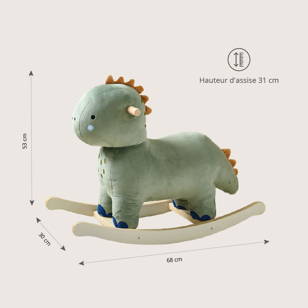 Petite Amélie | Cheval à bascule DINO | Jouet enfant 12 mois | Polyester rembourré et bois | Vert | Design dinosaure (Petite Amélie) - Image 3