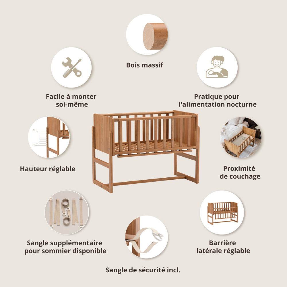 Lit Cododo Bois / Berceau 2 En 1 «Nuage» | Brun Noyer (Petite Amélie) - Image 5
