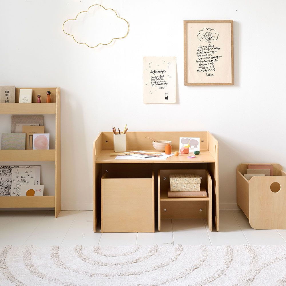 Petite Amélie Coffre à jouets Montessori | Ellipse | Bois | Naturel | Design ouvert et bas | Deux compartiments de rangement séparés (Petite Amélie) - Image 1
