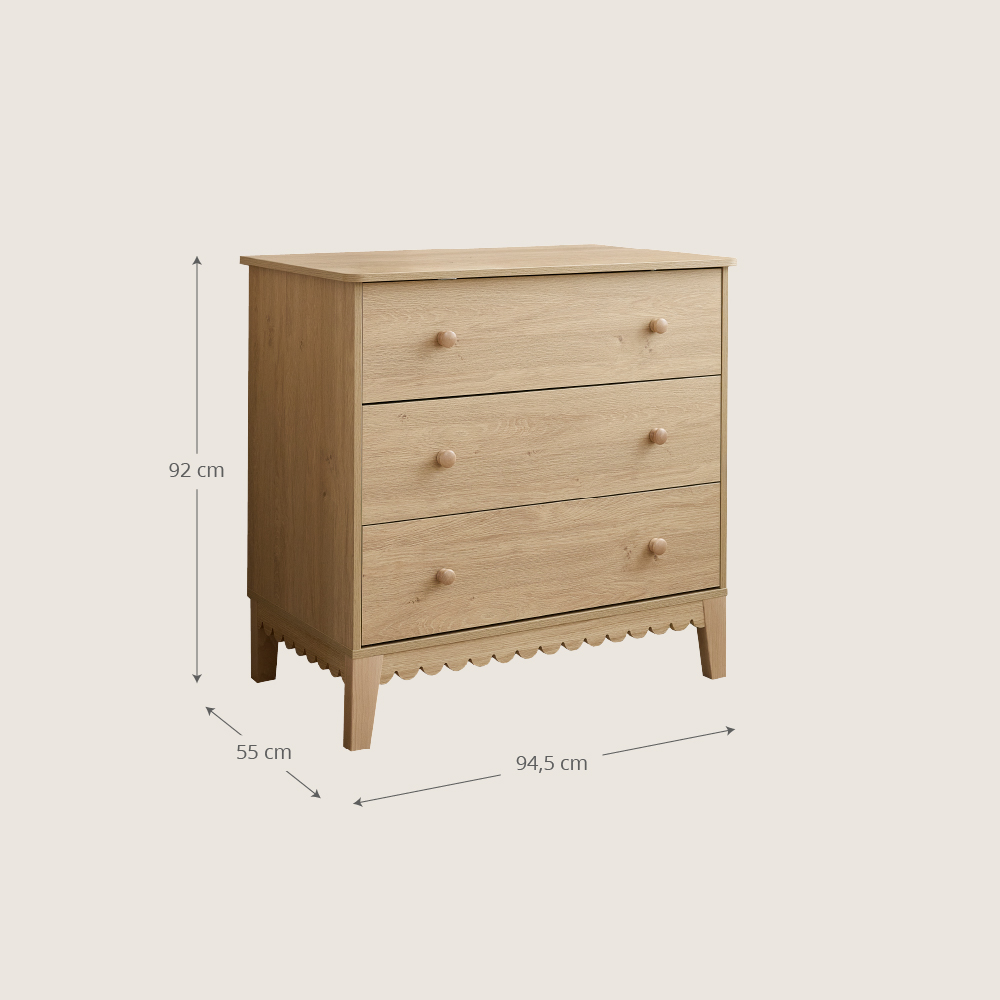 Petite Amélie Commode 3 Tiroirs Cannelle | Meuble de chambre bébé | Finition chêne et hêtre massif | Design arrondi avec fermeture douce (Petite Amélie) - Image 2