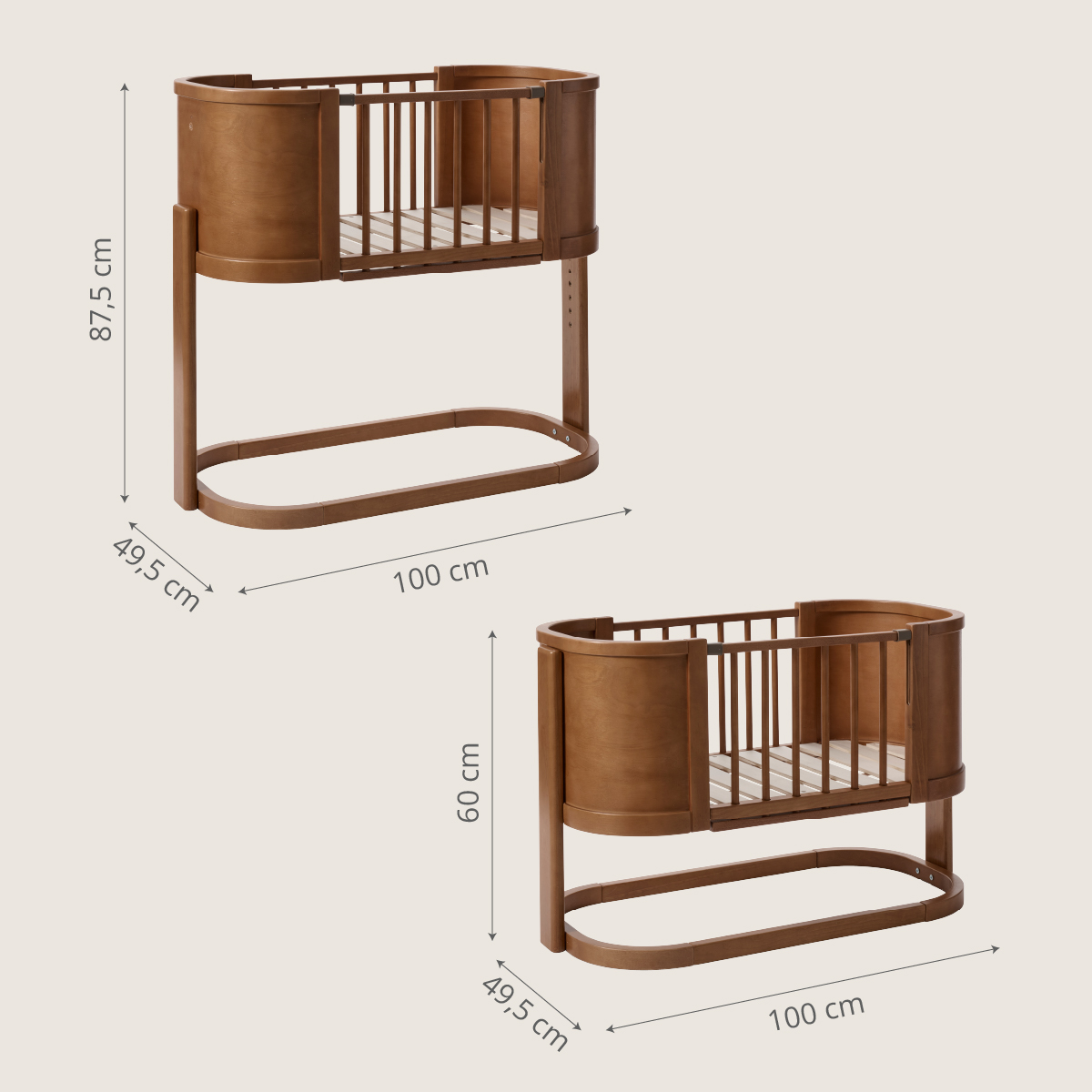 Petite Amélie Lit Cododo Ovale | Berceau 2 En 1 Cocoon | Bois Noyer | Sommier Sécurisé | Paroi Latérale Réglable | Usage Evolutif Pour Nouveau-né (Petite Amélie) - Image 3