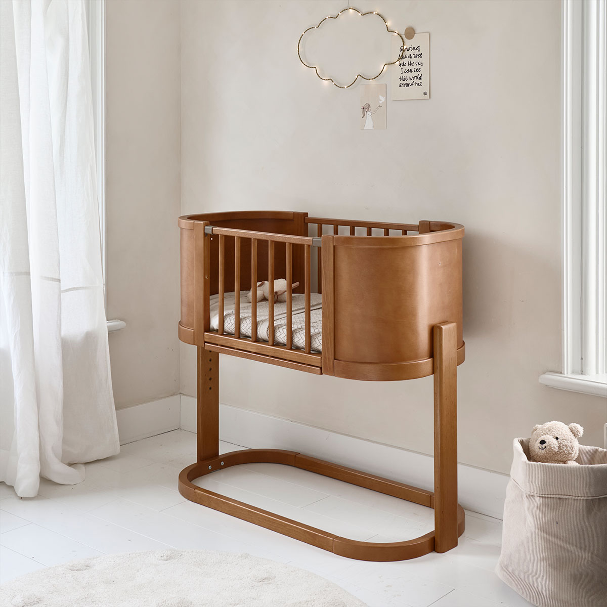 Petite Amélie Lit Cododo Ovale | Berceau 2 En 1 Cocoon | Bois Noyer | Sommier Sécurisé | Paroi Latérale Réglable | Usage Evolutif Pour Nouveau-né (Petite Amélie) - Image 6