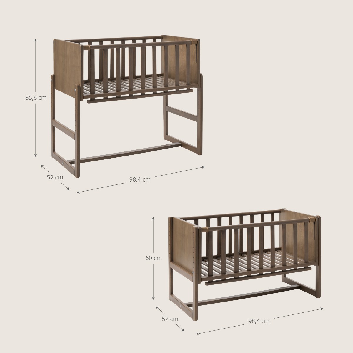 Petite Amélie | Lit cododo Nuage | Bois massif hêtre | Cocoa | 45-80 cm réglable | Berceau 2-en-1 avec barrière latérale sécurisée et sangle (Petite Amélie) - Image 3