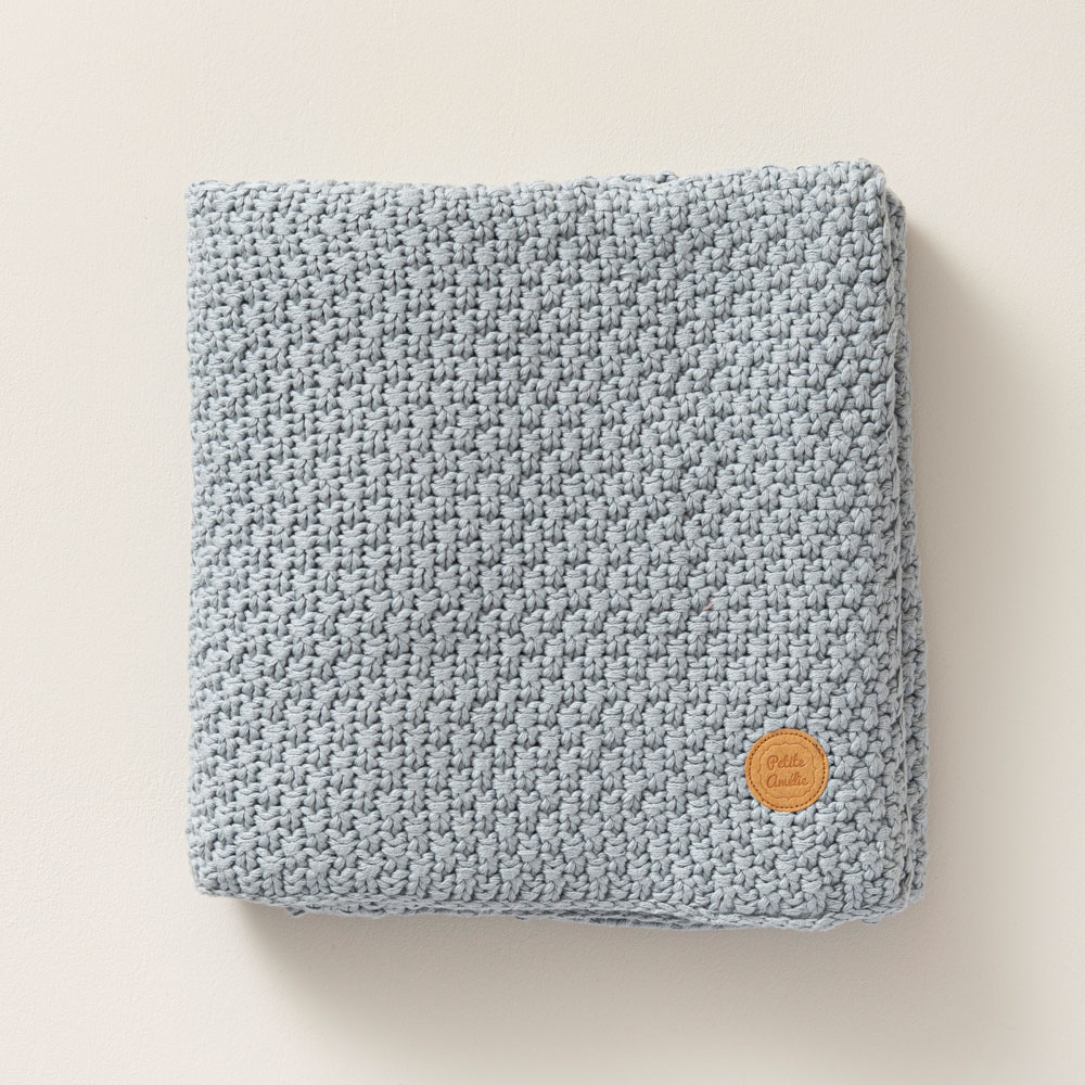 Couverture tricotée enfant coton biologique 100x150 - Bleu gris