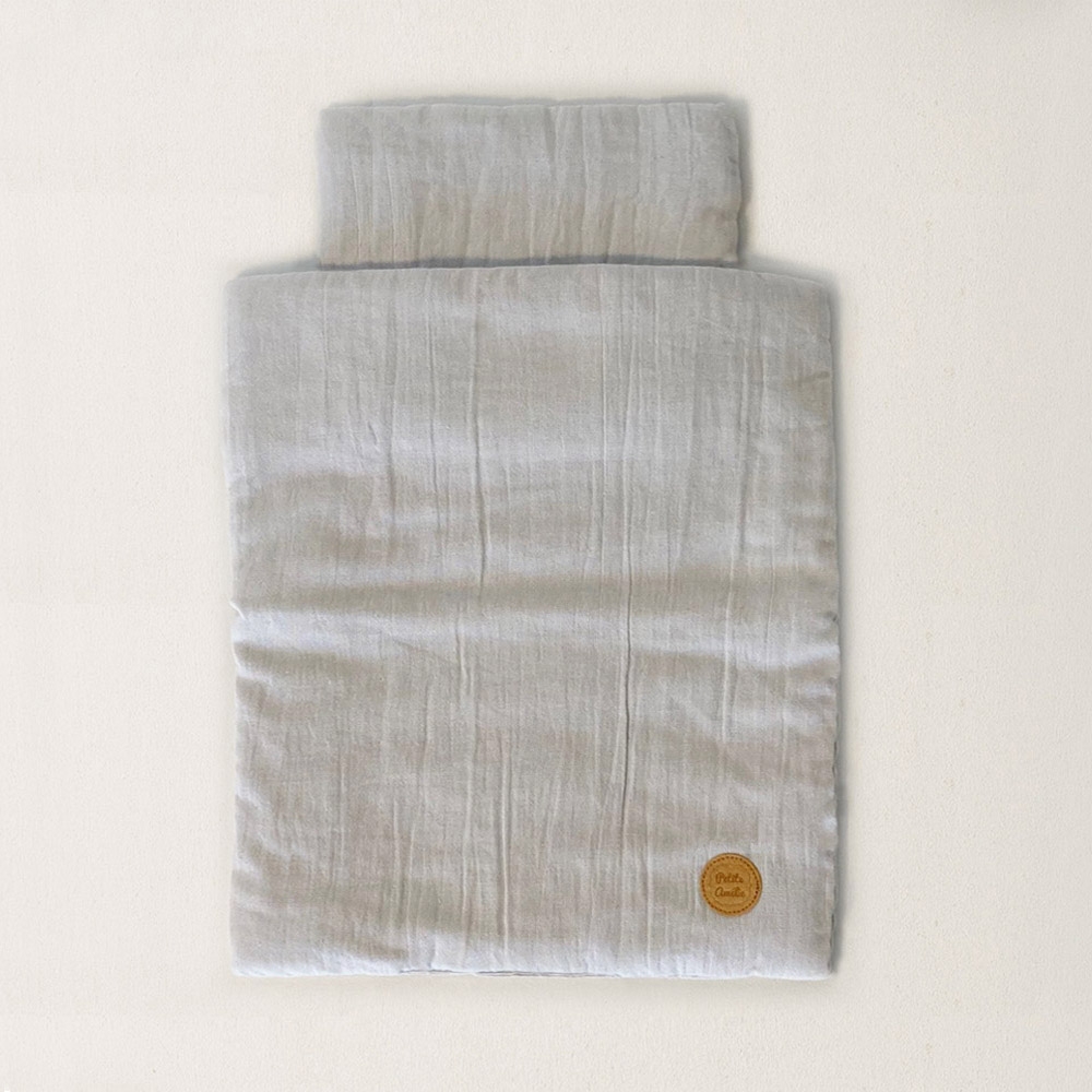 Couverture lit pour poupée Colombe gaze de coton - Gris clair