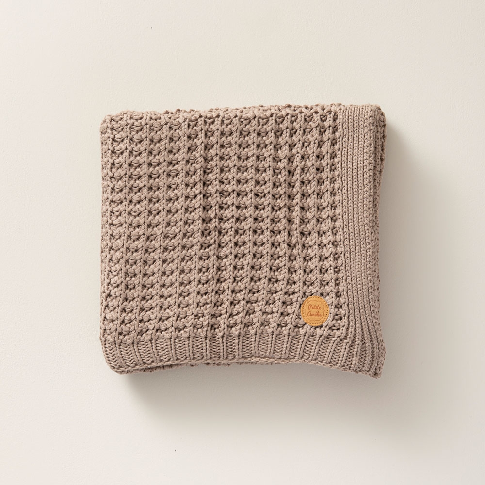 Couverture en coton bio bébé tricotée 80x100 cm | Taupe