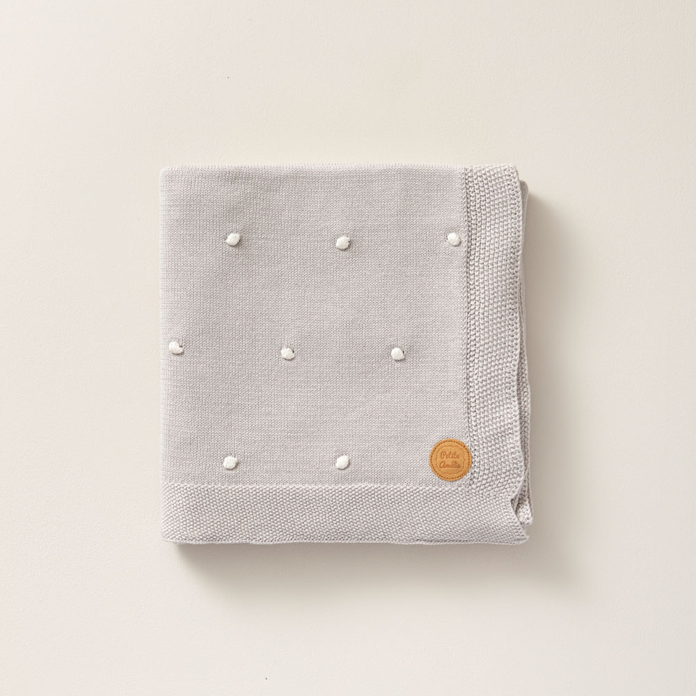Couverture bébé en coton biologique 80x100 cm - Gris clair à pois blancs