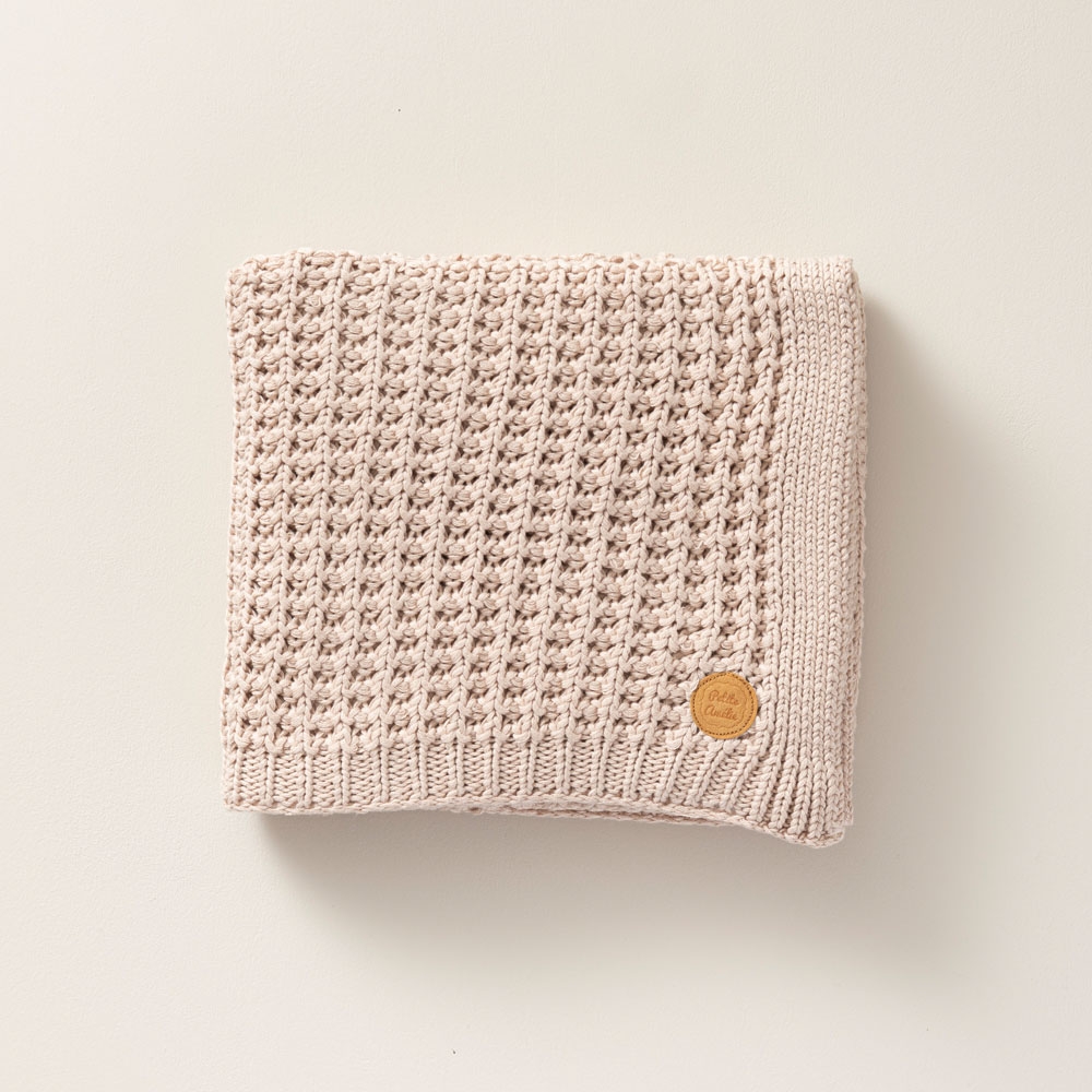 Couverture nourrisson tricotée coton biologique 80x100 cm - Sable