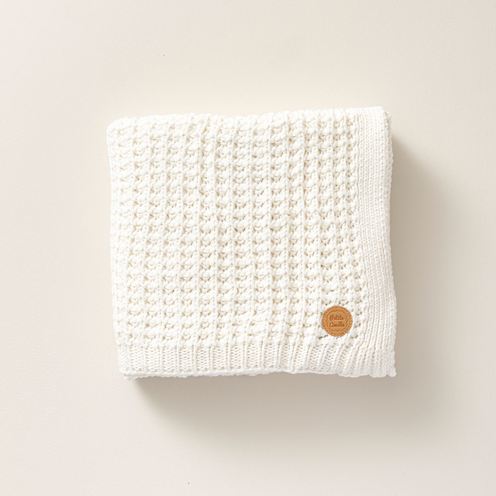 Couverture pour bébé tricotée 100% coton bio 80x100 cm - Blanc ivoire