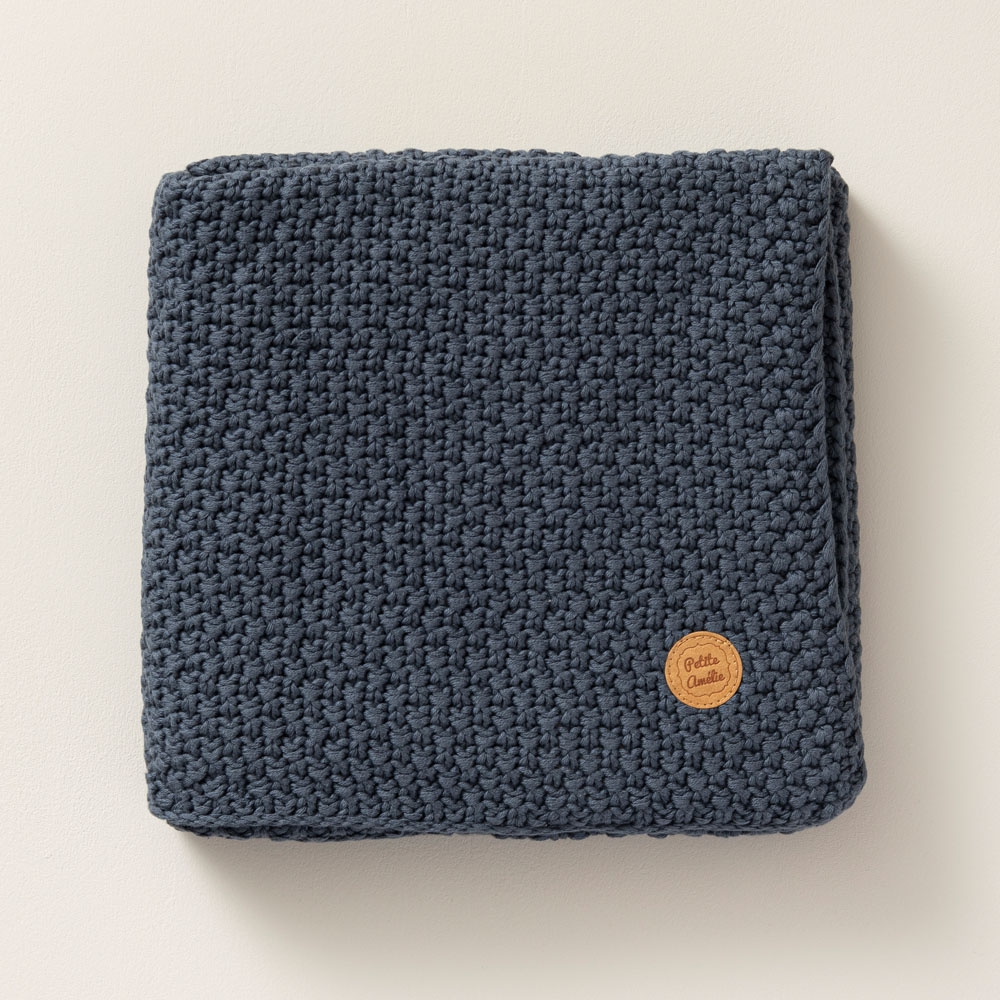Couverture enfant 100% coton bio tricoté 100x150 | Bleu marine
