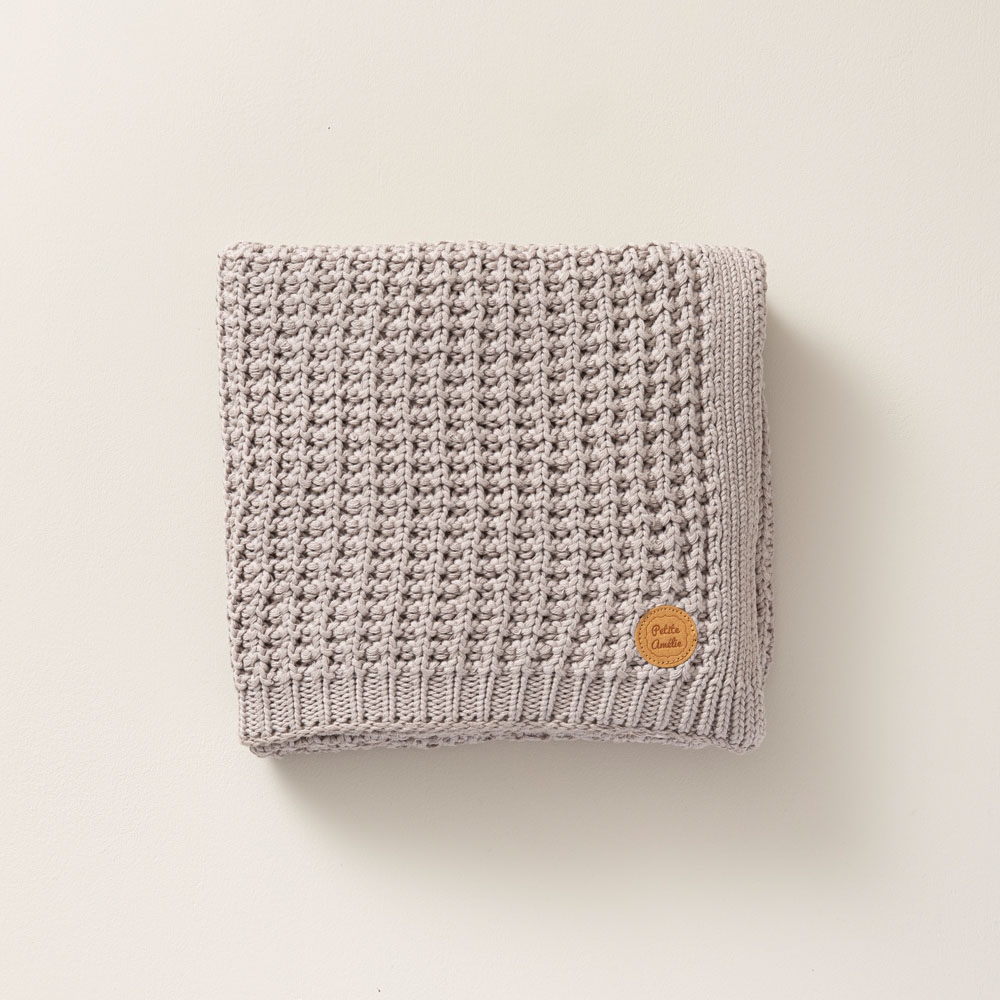 Couverture bébé tricotée coton bio Petite Amélie 80x100cm | Gris souris