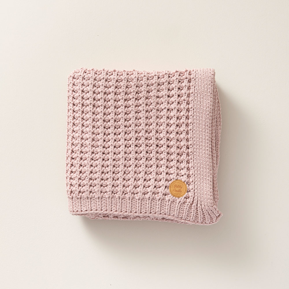 Couverture bébé tricotée 100% coton GOTS 80x100 | Rose