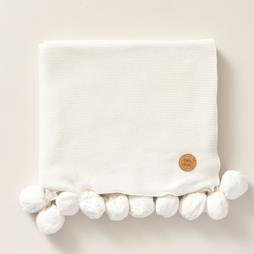 Couverture de lit avec pompons coton biologique | Blanc Ivoire | 100x150