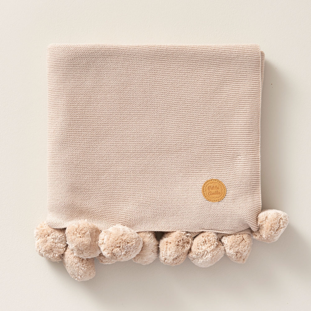 Couverture coton bio à pompons pour lit enfant | 100x150  | Sable
