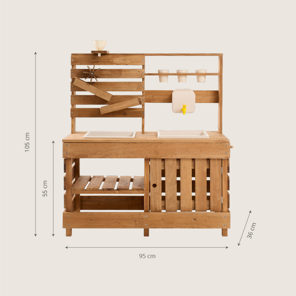 Petite Amélie | Cuisine extérieure enfant Provence | Bois FSC résistant aux intempéries | 2 bacs profonds | Toboggans | Cuisine ludique (Petite Amélie) - Image 4
