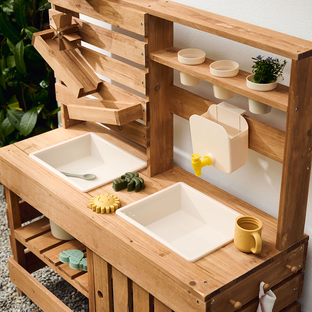 Petite Amélie | Cuisine extérieure enfant Provence | Bois FSC résistant aux intempéries | 2 bacs profonds | Toboggans | Cuisine ludique (Petite Amélie) - Image 6