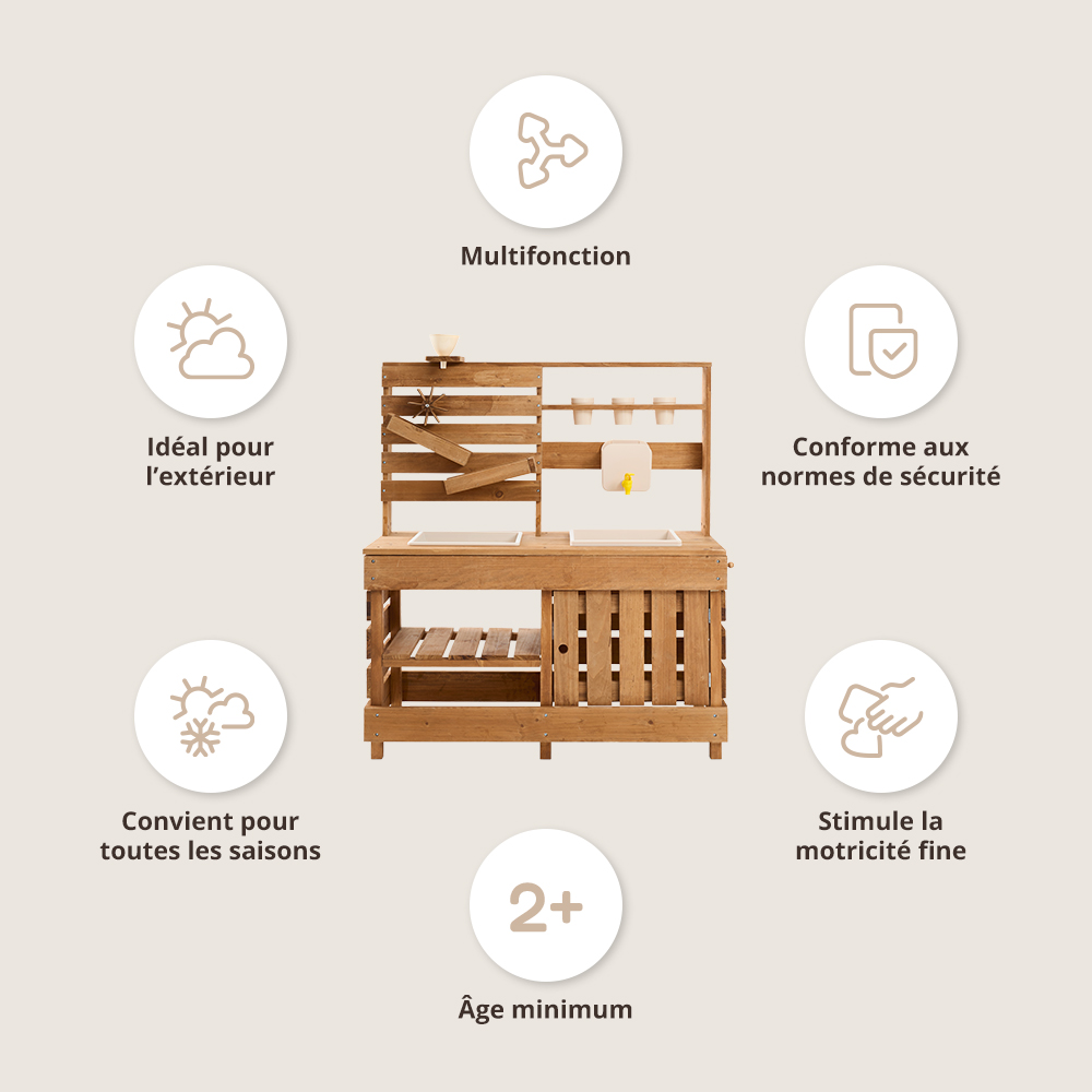 Petite Amélie | Cuisine extérieure enfant Provence | Bois FSC résistant aux intempéries | 2 bacs profonds | Toboggans | Cuisine ludique (Petite Amélie) - Image 3
