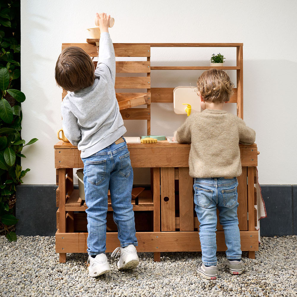 Petite Amélie | Cuisine extérieure enfant Provence | Bois FSC résistant aux intempéries | 2 bacs profonds | Toboggans | Cuisine ludique (Petite Amélie) - Image 2