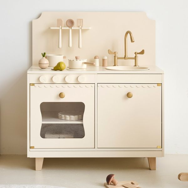Cuisine en bois enfant «Sorbier» | 13 accessoires incl. | Beige clair