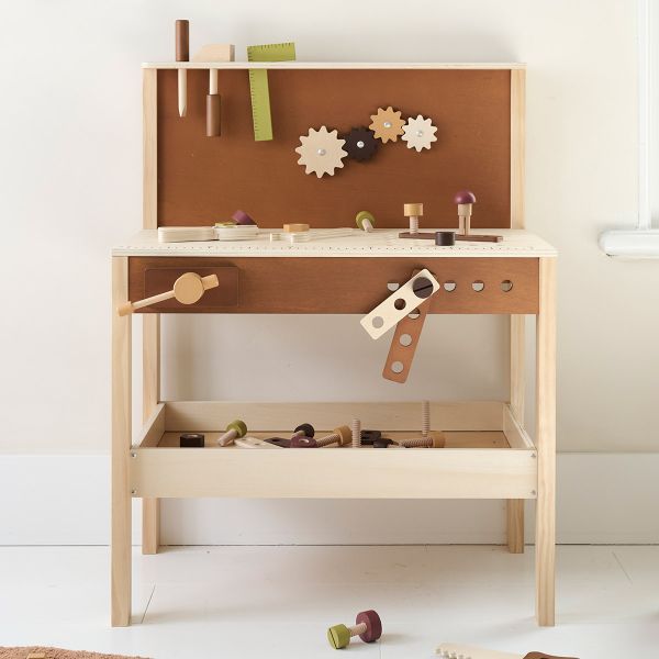 Établi de bricolage «Noyer» | Ensemble d'outils de 34 pièces inclus | Marron