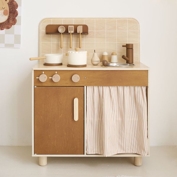 Cuisine en bois enfant «Noyer» | 12 accessories incl. | Marron