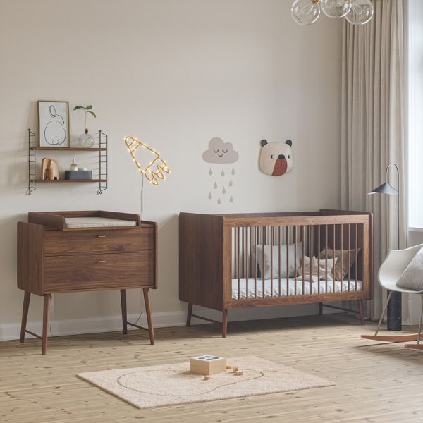 CHAMBRE DE BÉBÉ ÉVOLUTIVE «ROSEAU» 2 PIÈCES | LIT ÉVOLUTIF ET COMMODE | NOYER