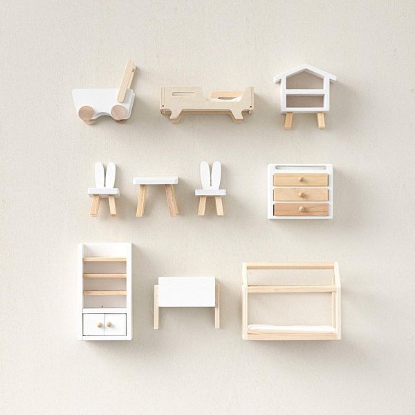 accessoires maison poupee bois chambre enfant meubles blanc bois Petite Amélie